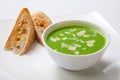 Asparagus cream soup in white bowl with bread Royalty Free Stock Photo