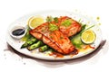 Healthy food dinner plate background lunch salmon meal dish fillet fish grill cooked Royalty Free Stock Photo