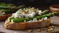 Asparagus And Goat Cheese Tartine With A Sprinkle Of Black Pepper. Generative AI