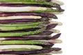 Asparagus group of healthy vegetables organized in a row isolated on a white background. Purplem green and white Royalty Free Stock Photo