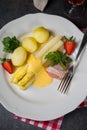 A asparagus with light ham and bechamel sauce Royalty Free Stock Photo