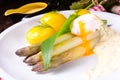 A asparagus with poached egg sauce and wild garlic Royalty Free Stock Photo