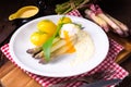 A asparagus with poached egg sauce and wild garlic Royalty Free Stock Photo