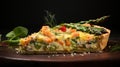 Asparagus and salmon quiche. Flaky crust envelops the filling of tender asparagus and savory salmon