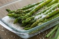 Asparagus with Salt on Glass Dish Royalty Free Stock Photo
