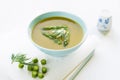 Asparagus soup in a bowl with fresh cream, dill and chive Royalty Free Stock Photo