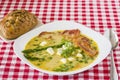 Asparagus soup and bread Royalty Free Stock Photo