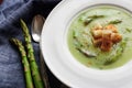 Asparagus soup in white bowl Royalty Free Stock Photo