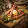 Asparagus Wrapped in Bacon with Curl of Butter