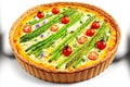 aspargus tart with juicy filling of fresh vegetables and cheese