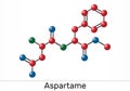 Aspartame, APM, molecule. Sugar substitute and E951. Molecule model Royalty Free Stock Photo