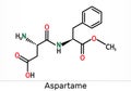 Aspartame, APM, molecule. Sugar substitute and E951. Skeletal chemical formula