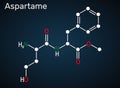 Aspartame, APM, molecule. Sugar substitute and E951. Structural chemical formula on the dark blue background Royalty Free Stock Photo