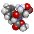Aspartame artificial sweetener molecule. Used as sugar substitute. Atoms are represented as spheres with conventional color coding