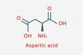 Aspartic acid chemical formula. Aspartic acid structural chemical formula isolated on transparent background. Royalty Free Stock Photo