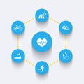 Aspects of cardio training, round blue icons