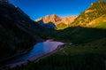 Aspen Colorado Sunrise at The Maroon Bells aerial drone view high above the Valley Royalty Free Stock Photo