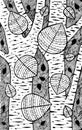 Aspen - tree illustration. Black and white ink leaves drawing. Coloring book for adults. Line art. Vector artwork