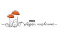 Aspen wild mushroom simple vector line illustration. One line art drawing with lettering aspen mushroom