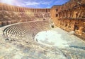 Aspendos Amphitheater close-up inside in the summertime with sunshine, Turkey, Serik district