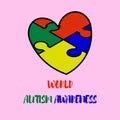Heart asperger syndrome logo with puzzle pieces, autism awareness day