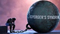 Aspergers syndrome and an alienated suffering human. A metaphor showing Aspergers syndrome as a huge prisoner's ball bri Royalty Free Stock Photo