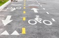 Asphalt bike lane in New York City, focus on the bike symbol, USA Royalty Free Stock Photo