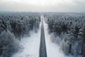 Asphalt concrete road with winter forest