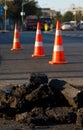 Asphalt Construction and Safety Cones Royalty Free Stock Photo