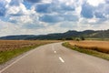 Asphalt country rural road in Germany through the green field an
