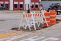 Asphalt damaged by bad potholes is repaired with carriageways allowing the repair site