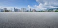 Asphalt floor with cityscape background