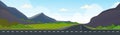 Asphalt highway road and beautiful mountains natural landscape background horizontal banner flat