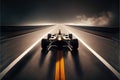 Asphalt of the international race track with a race car at the start. Generative AI