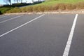 Asphalt parking near the lawn in a european city. Road marking in an parking. Empty parking lot with foliage wall in the Royalty Free Stock Photo