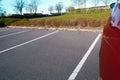 Asphalt parking near the lawn in a european city. Road marking in an parking. Empty parking lot with foliage wall in the Royalty Free Stock Photo