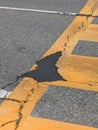 Asphalt patch of a pothole on the pedestrian crossing on the road Royalty Free Stock Photo