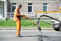 Asphalt patching roadworks Royalty Free Stock Photo