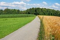 Asphalt path between fields