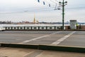 St. Petersburg, Russia, February 2020. A fragment of the Palace Bridge and a view of the Peter and Paul Fortress. Royalty Free Stock Photo