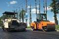 Asphalt pavement machinery at work