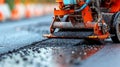 Asphalt paver machine laying fresh asphalt on a brand new road construction project Royalty Free Stock Photo