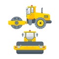 Asphalt paver machine side view and front view