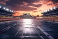 asphalt racing track and illuminated race sport at stadium evening arena and spotlight