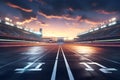 asphalt racing track and illuminated race sport at stadium evening arena and spotlight