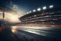 asphalt racing track and illuminated race sport at stadium evening arena and spotlight