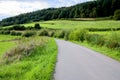 Asphalt road amog green natural landscape. Ecologican banner Royalty Free Stock Photo