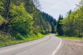 Asphalt road in Austria through the forest, valley in Austria in a beautiful summer day. Alps mountains tranquil summer view ( Royalty Free Stock Photo
