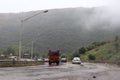 Asphalt road connecting Ardebil to Astara with cars on it in Iran