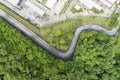 Asphalt road curves image by Drone bird`s eye view Royalty Free Stock Photo